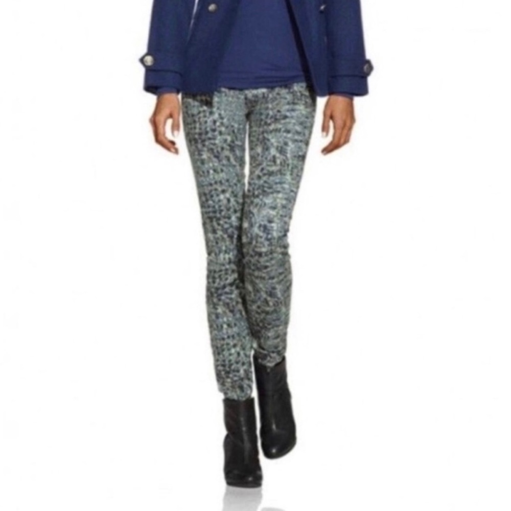 CABi #604 Blue Modern Camo Low Rise Skinny Stretch Twill Jeans Sz 0